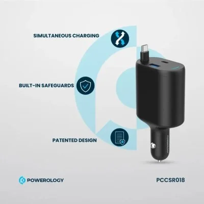 Car Charger Type-C Retractable Powerology - Black